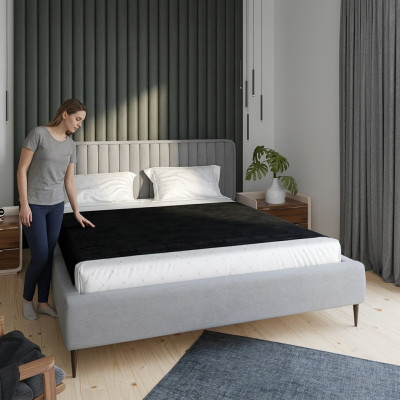 Cama gris cama doble dormitorio madera muebles diseño elegante tapizado tela nuevo