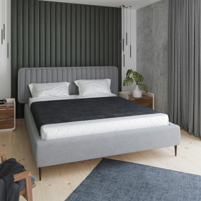 Cama gris cama doble dormitorio madera muebles diseño elegante tapizado tela nuevo