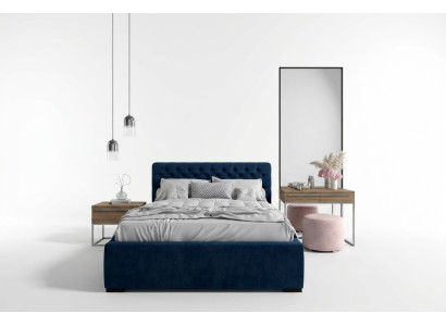 Cama azul de diseño moderno con tela acolchada cama doble de madera elegante nueva