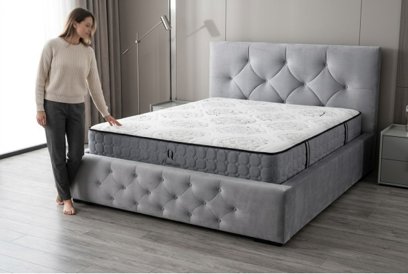 Cama blanca diseño moderno tela acolchada dormitorio cama doble madera elegante nuevo
