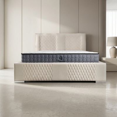 Cama beige Cama doble moderna de lujo Tela acolchada Dormitorio moderno Nuevo