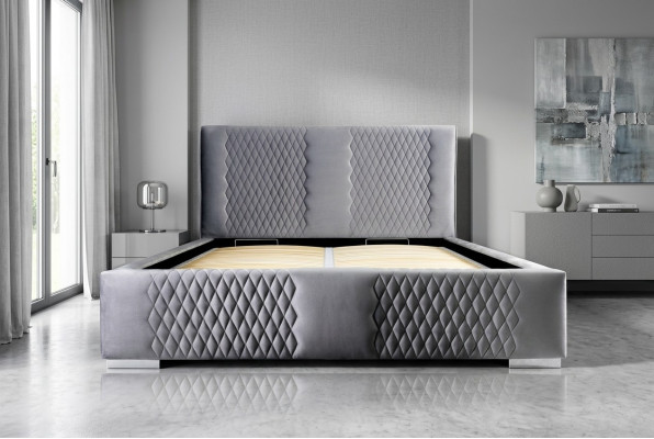 Cama gris Cama doble moderna Cama elegante Tapizada Tela Dormitorio moderno Nuevo