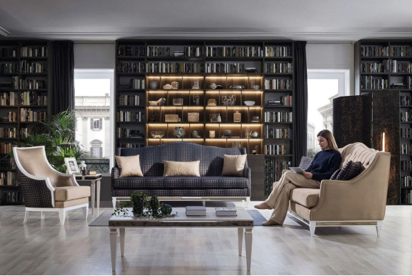 Moderno juego de sala, tapicería, sofá de tres plazas y sillón de diseñador de 3 piezas.
