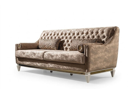 Sofá de tela Chesterfield de tres plazas en beige