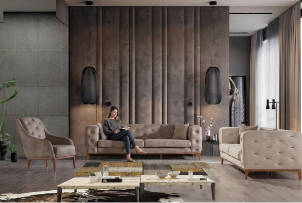 Sofá de diseño Chesterfield, moderno juego de sofás tapizados 3+3+1.