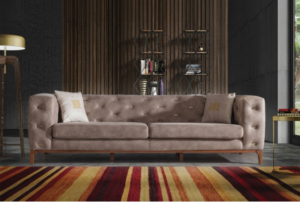 Sofá sofá 3 asientos acolchado sofá de sala de estar Muebles de diseño taupe de lujo