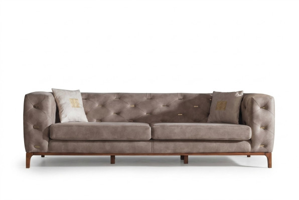 Sofá sofá 3 asientos acolchado sofá de sala de estar Muebles de diseño taupe de lujo