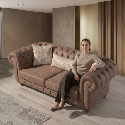 Sofá Chesterfield marrón elegante de dos plazas, diseñador de 2 plazas.