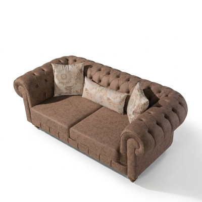 Sofá Chesterfield marrón elegante de dos plazas, diseñador de 2 plazas.