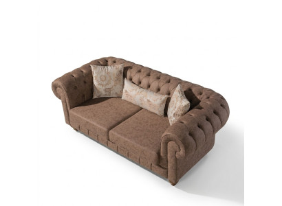 Sofá Chesterfield marrón elegante de dos plazas, diseñador de 2 plazas.