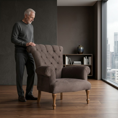 Sofá Chesterfield Chesterfield Lounge de tela de relajación de lujo sillón diseño marrón.