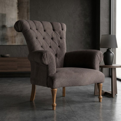 Sofá Chesterfield Chesterfield Lounge de tela de relajación de lujo sillón diseño marrón.