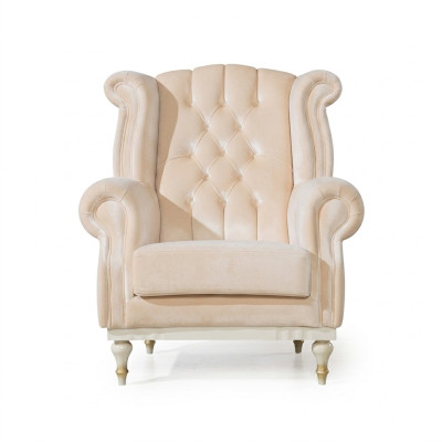 Sillón blanco retro Chesterfield de una plaza para sala de estar.