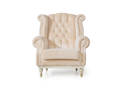 Sillón blanco retro Chesterfield de una plaza para sala de estar.