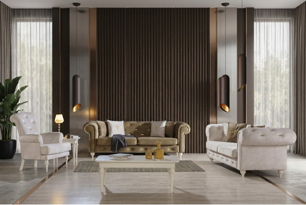 Elegante conjunto de sofás para la sala de estar, de tres plazas, de dos plazas, sillón de lujo y sofá.