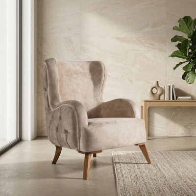 Textil Tapizado Sillón Sofá Asiento Lujo Colorido Relax Beige Chesterfield Nuevo