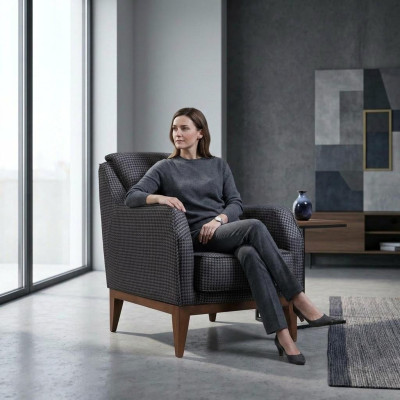 Silla de cojín individual gris con apoyabrazos - Silla de diseño