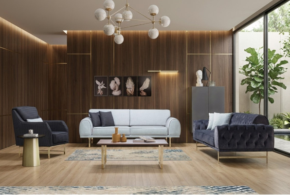 Sofás en blanco y negro de 3+3 plazas, sillón elegante de una plaza