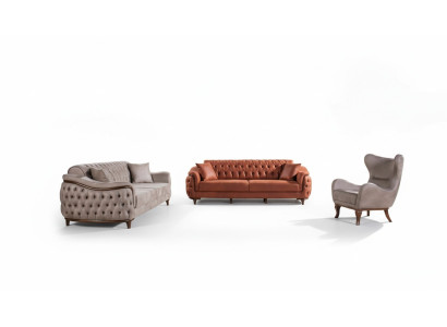 Sofá Conjunto de sofás Juego completo Sofá Sillón Naranja 3+3+1 Asientos Muebles