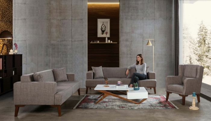 Conjunto de sofás de lujo 3+3+1 sofá tapizado en la sala de estar.