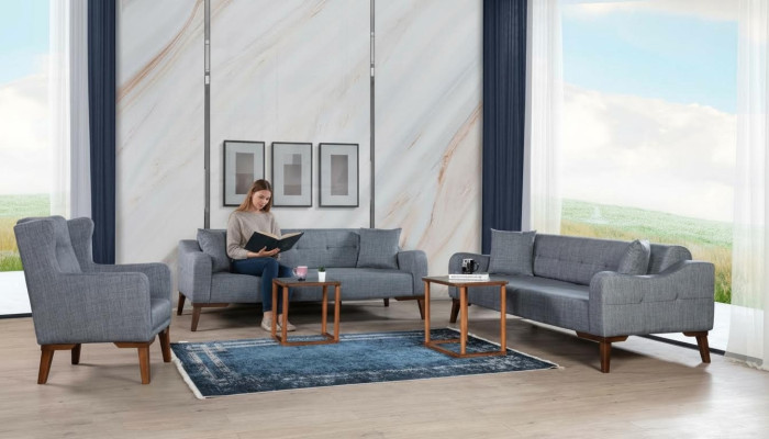 Conjunto de sofás 3 + 3 + 1 Asiento Juego completo de sofá sillón Textil 3 piezas