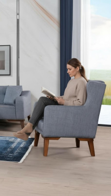 Silla de lujo de un solo asiento con respaldo para la sala de estar de madera gris