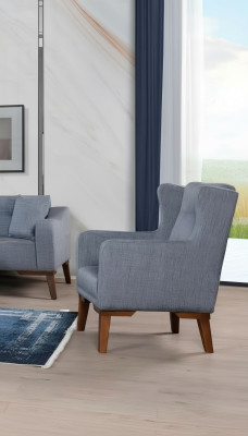 Silla de lujo de un solo asiento con respaldo para la sala de estar de madera gris