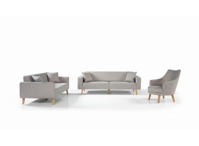 Sofá Sofá Tapizado Asiento 3+3+1 Conjunto de sofás Diseño de madera Sofás Beige Cojines de asiento