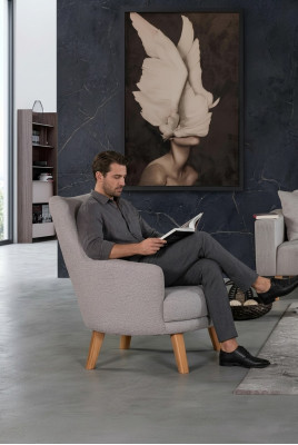 Diseño de sillón de 1 plaza, moderno y cómodo, con respaldo de madera, gris, muebles.