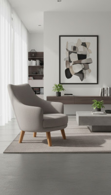 Diseño de sillón de 1 plaza, moderno y cómodo, con respaldo de madera, gris, muebles.