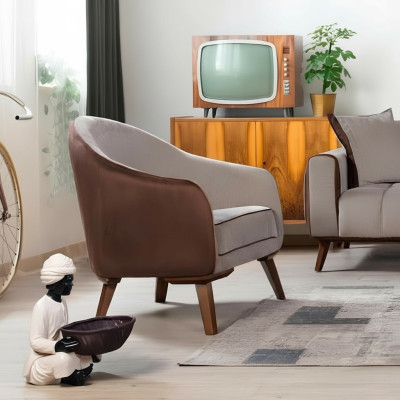 Sillón individual de tela para sala de estar, diseño de salón, muebles, color gris.