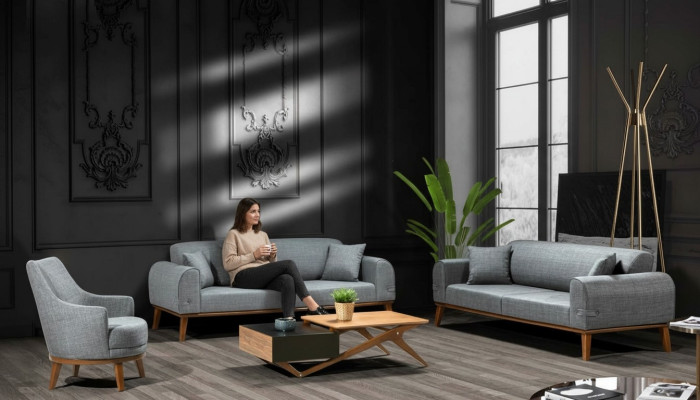 Conjunto de sofás de 3+3+1 plazas diseño de sofá acolchado moderno de terciopelo.