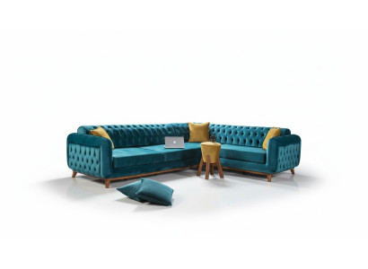 Sofá esquinero en forma de L de lujo de tela, sofá de salón, sofá tapizado, muebles.