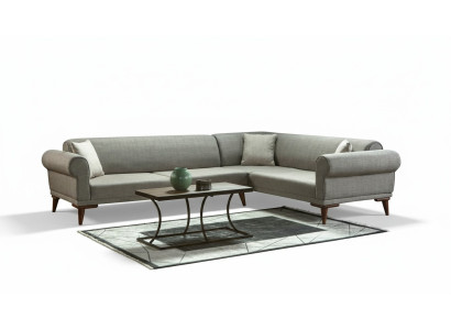 Sofá esquinero en forma de L con acolchado de lujo para sala de estar, estilo suave, color gris.