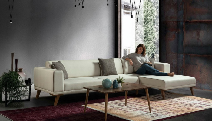 Sofá esquinero en forma de L Sofás Esquinas Sofá Tapizado Mobiliario Textil Blanco.