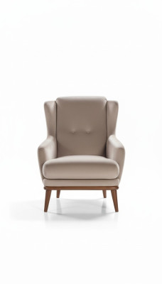 Diseño de sillón beige de una plaza para la sala de estar, estilo de tela y madera muebles.