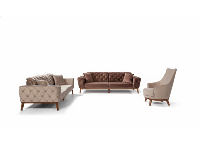 Sofá de 3 plazas + 3 plazas + 1 plaza marrón tela sillón Chesterfield terciopelo