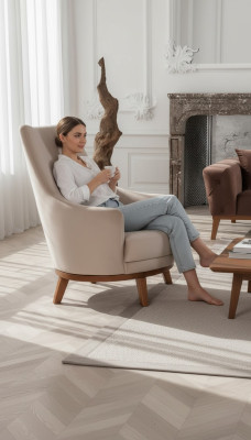 Sillón tapizado Muebles Sala de estar Individual Relax Tela Salón Sillón reclinable Beige