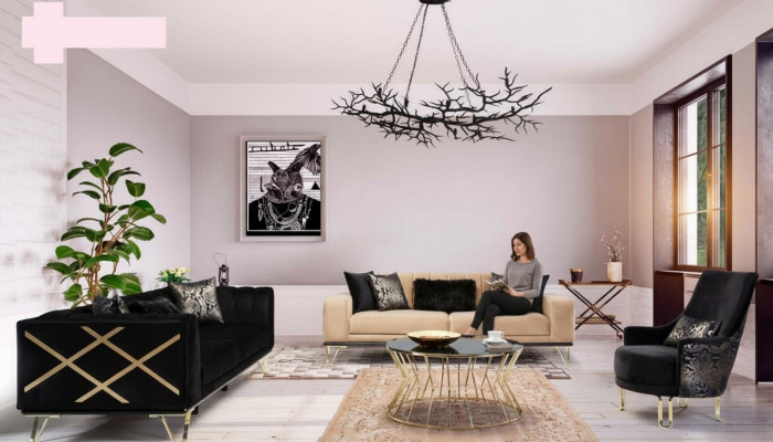 Conjunto de sofá negro sofá 3+3+1 asiento sillón Metal elegante terciopelo