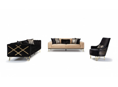 Conjunto de sofá negro sofá 3+3+1 asiento sillón Metal elegante terciopelo