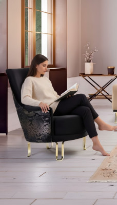 Sillón de diseño de lujo de 1 plaza de tela para salón, club y mobiliario tapizado.