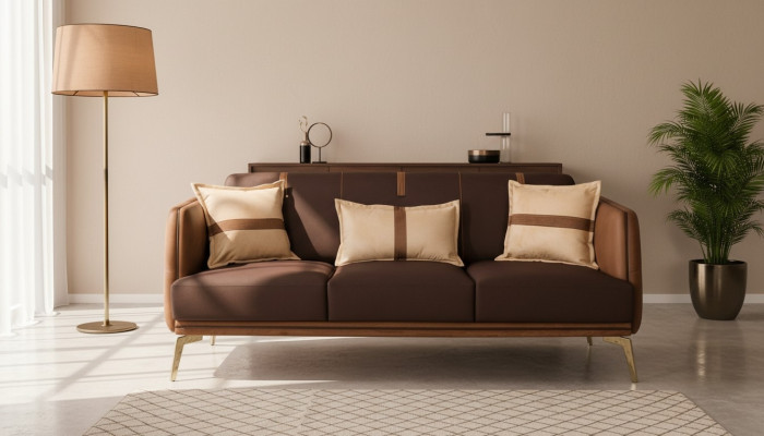 Sofá de tres plazas Sofás de 3 plazas Asiento Tela Estilo moderno Textil Sofás Muebles Marrón