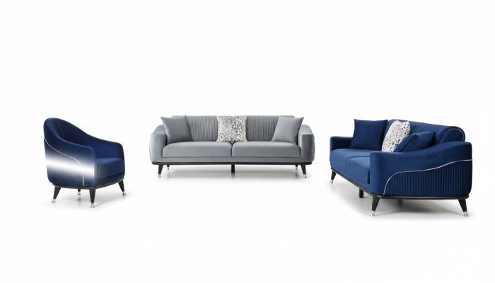 Sofá conjunto 3+3+1 asientos sofás tapizados sofás de madera gris azul terciopelo
