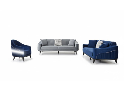Sofá conjunto 3+3+1 asientos sofás tapizados sofás de madera gris azul terciopelo