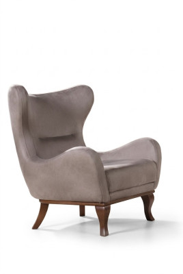 Moderno sillón de una plaza, diseño de diseñador, tapizado textil beige.