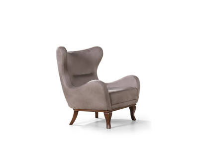 Moderno sillón de una plaza, diseño de diseñador, tapizado textil beige.
