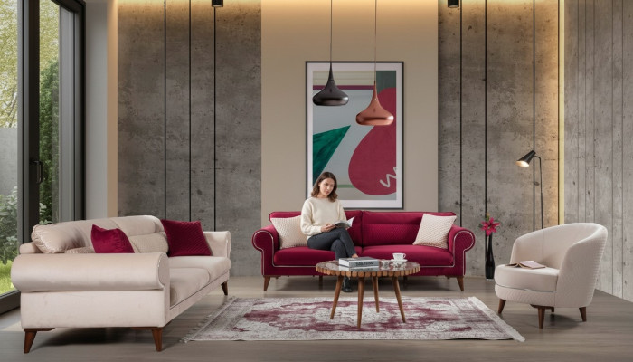 Juego de salón Sofá Set 3+3+1 Sofás Sillón Tela 3 piezas Sofás