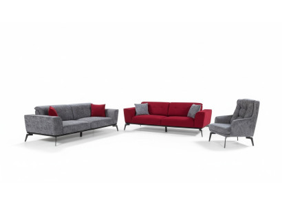 Sofá de tres piezas 331, cojines para asientos, sofá, conjunto de sala de estar, muebles, rojo, gris.