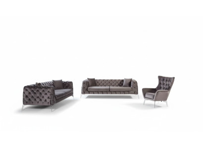 Conjunto de sofás color gris topo, sillón de tres plazas 331, juego de asientos Chesterfield.