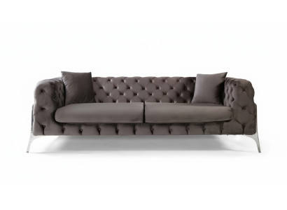 Sofá Chesterfield gris de 3 plazas, sofá de sala de estar de tela acolchada.